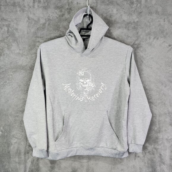Mens Gray Mysterious Recovery Graphic Hoodie Sweatshirt Long Sleeve Size XL - Picture 2 of 9